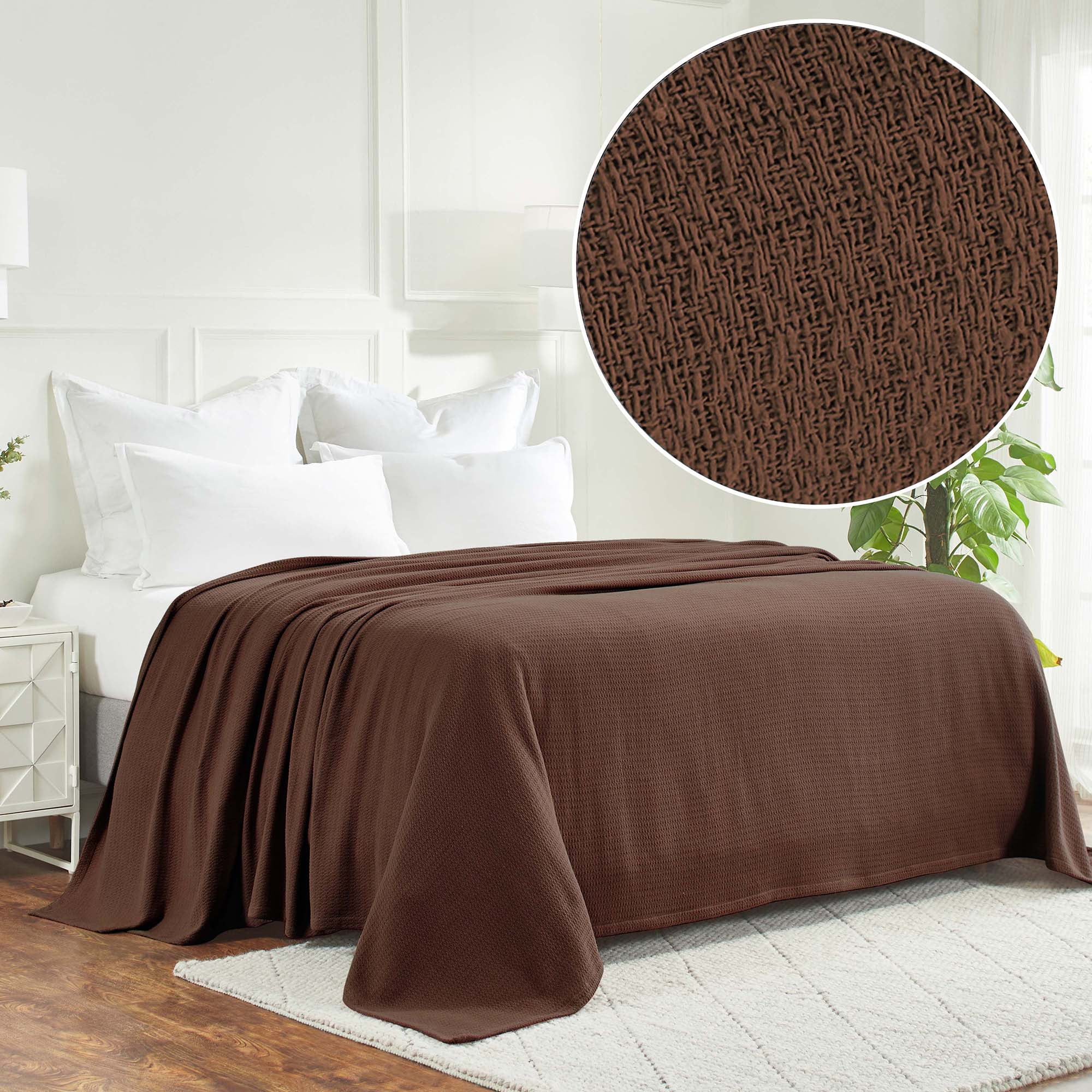 BNM Waffle Weave Honeycomb Knit Cotton Blanket, King, Chocolate