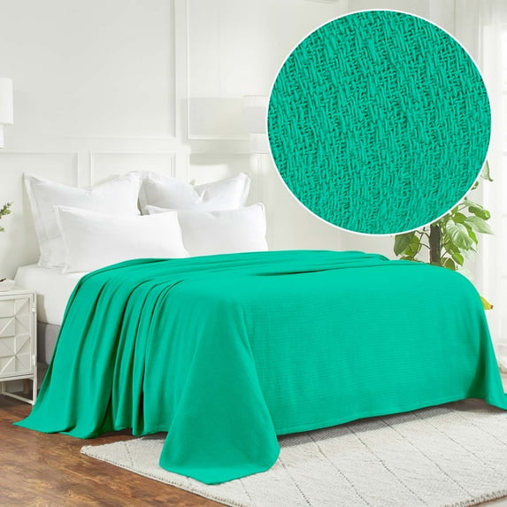 BNM Waffle Weave Honeycomb Knit Cotton Blanket, King, Gumdrop Green