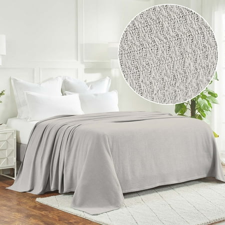 BNM Waffle Weave Honeycomb Knit Cotton Blanket, King, Silver
