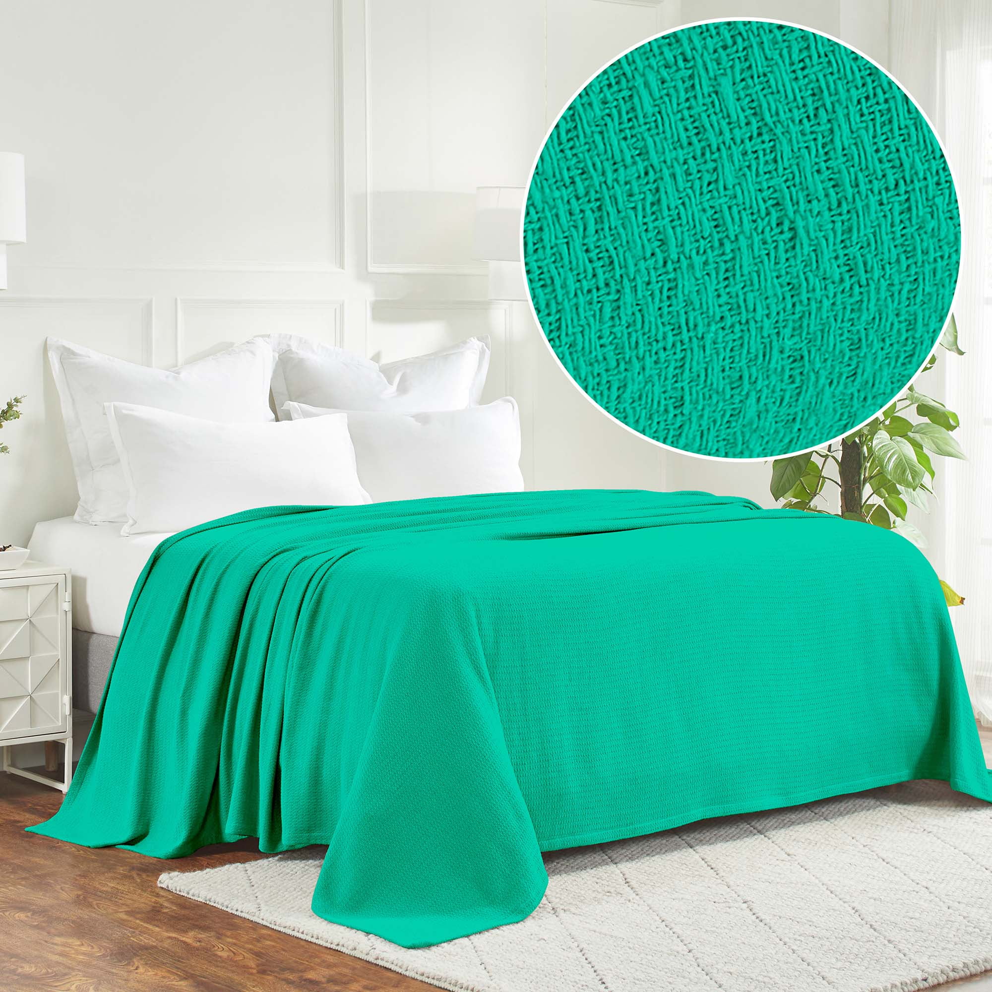 Gumdrop Green Knitted Cotton Twin Throw Blanket