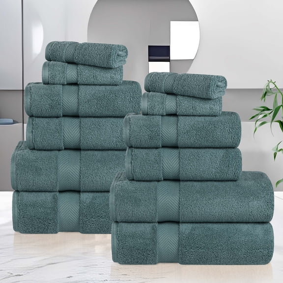 BNM Zero Twist Cotton 12 Piece Assorted Towel Set, Jade