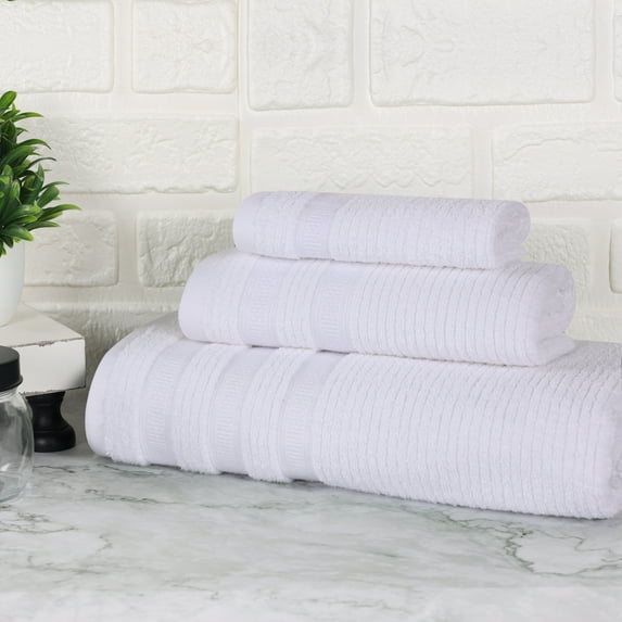 BNM Zero Twist Cotton 3 Piece Bathroom Towel Set, White