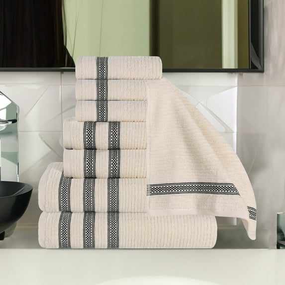 BNM Zero Twist Cotton 8 Piece Bathroom Towel Set, Ivory