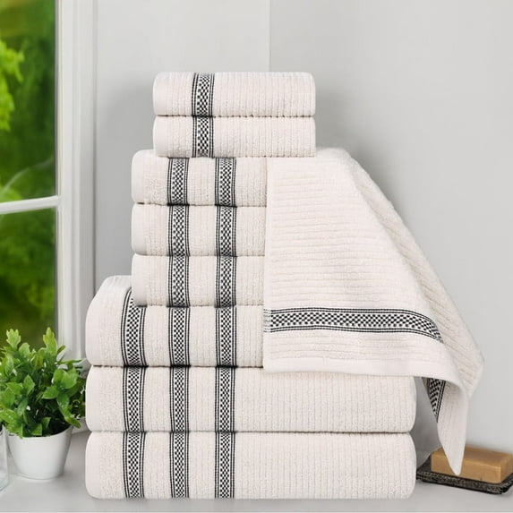 BNM Zero Twist Cotton 9 Piece Bathroom Towel Set, Stone