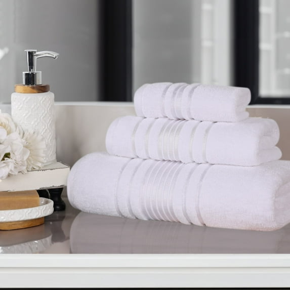BNM Zero Twist Cotton Solid 3 Piece Towel Set, White