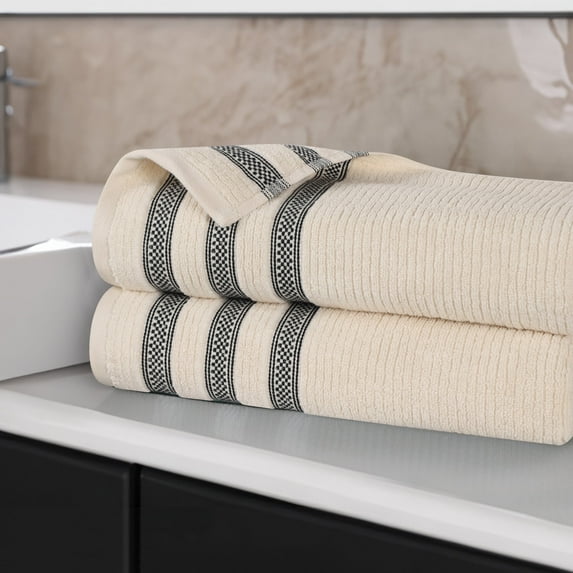 BNM Zero Twist Ribbed Cotton Bath Sheet Set of 2, Ivory