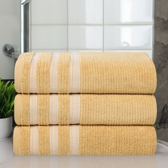 BNM Zero Twist Ribbed Cotton Bath Towel Set of 3, Gold
