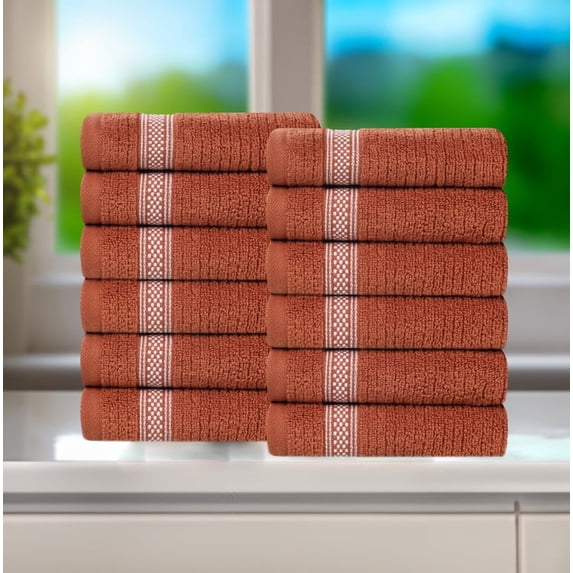 BNM Zero Twist Ribbed Cotton Face Towel Set of 12, Gold