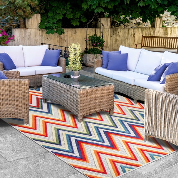 BNM Zig-Zag Indoor Outdoor Area Rug, 5' 2" x 7' 2", Cream