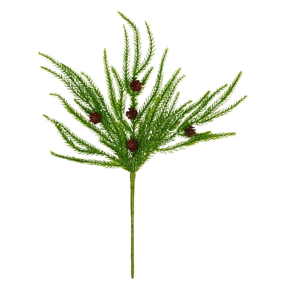 BNNG 18 Inch Christmas Norfolk Pine Stems, Real Touch Faux Cedar Pine with Pine Cones Branches, Artificial DIY Greenery Stems Plastic Picks for Vase Indoor Outdoor Home Garden Décor