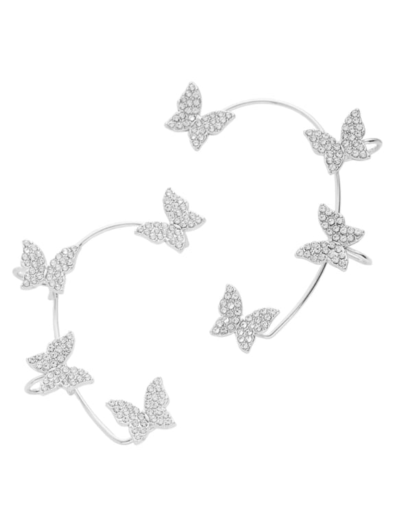 2 Pcs Butterfly Ear Cuff Earrings for Women Non Piercing Rhinestone Goth Fairy Elf Ear Cuff Butterfly Ear Wrap Earrings for Bridal Wedding Prom For Teen Butterfly Earrings Ear Non Piercing