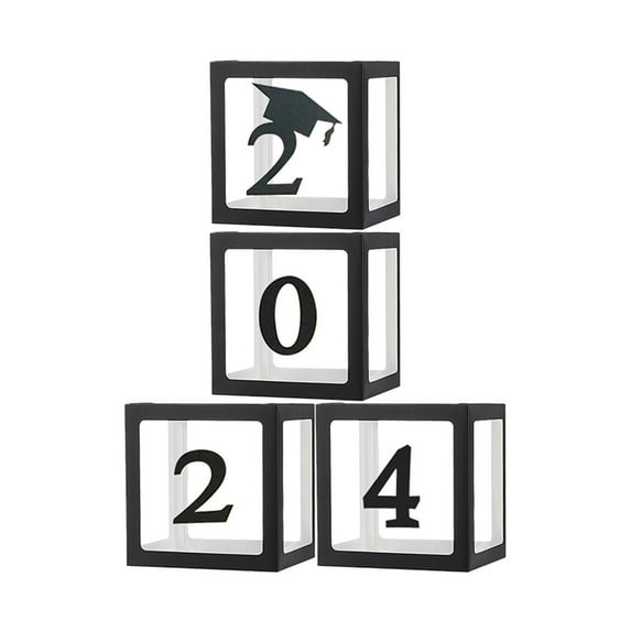 BNNG 2024 Balloons Boxes Grad So Proud Of You Graduations 2024 For Graduation Party Decorations Supplies For Indoor/Outdoor Home Door Décor 4 Pcs Black Balloons Transparent Boxes
