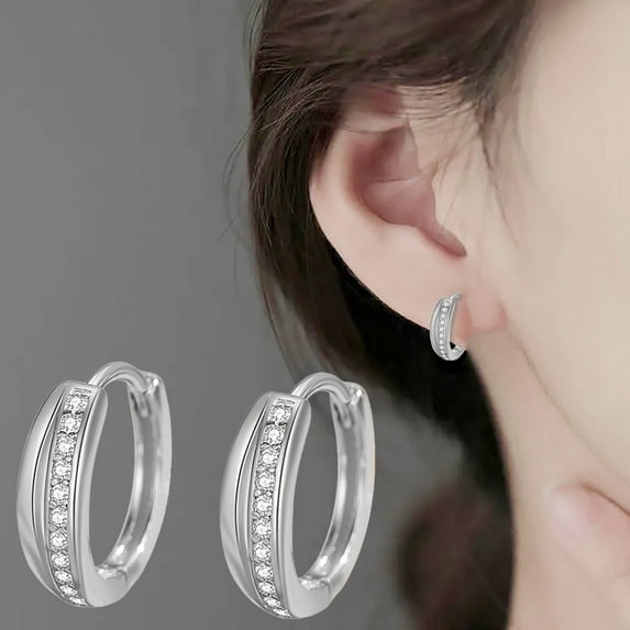 BNNG 2024 Diamond Line Earrings For Women Rose Gold Earrings Double Layer Earrings Light Earrings Gold Hoop Earrings for Women Gold Plated Chunky Hoop Earrings Set for Women