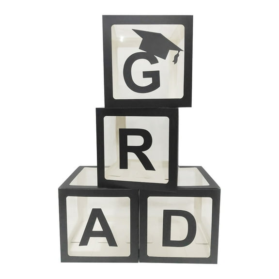 BNNG 2024 Graduation Balloon Boxes Decorations, 4 pc Black Graduation Party Balloons Boxes with “GARD” Letters, Little Cap Graduation Decorations for Congrats Grad 2024 Decor Grad Party Background