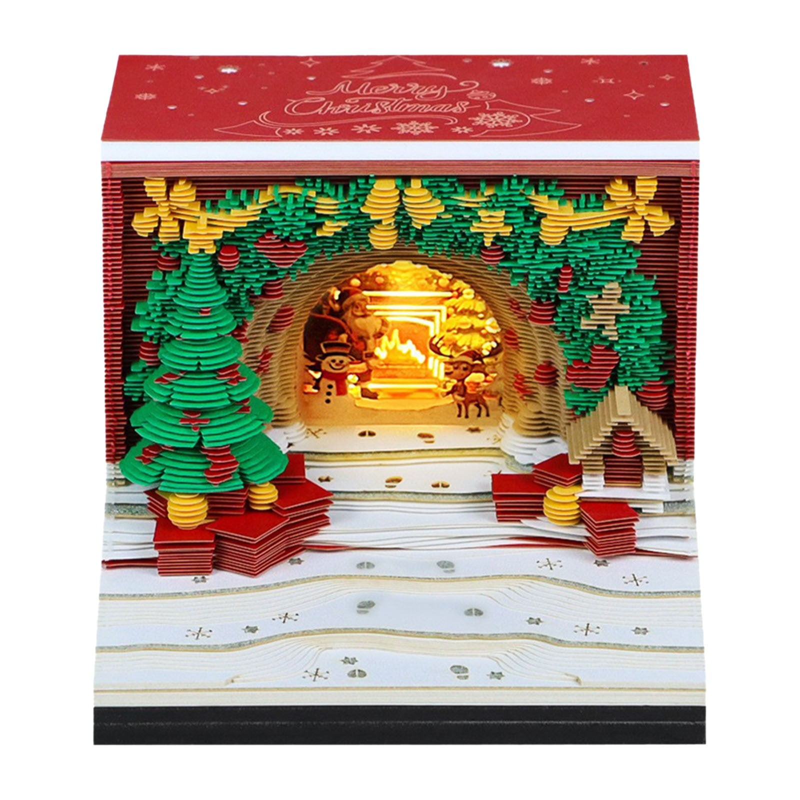 BNNG 2026 Time Piece Calendar 3D Castle Desk Calendar with LED Lights Memo Pad Paper Tear Away Carving Art Notepad Gift for Thanksgiving Christmas Housewarming Office Desktop Decoration