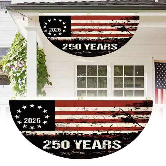BNNG 250th Anniversary USA Bunting Flag - 1776-2026 Fan Flags, 250 Years American Patriotic Banner, 4th of July Decorations Backdrop for Outdoor, Fence, Front Door, Porch