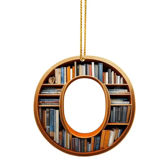 BNNG 26 Letters Christmas Tree Letter Shaped Bookshelf Pendant, Book Lover Christmas Tree Hanging Ornament, 2D Acrylic Mini Bookshelf Pendant for Xmas Tree Door Window Decor, 3 inch