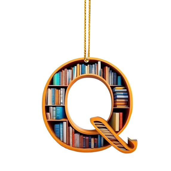 BNNG 26 Letters Christmas Tree Letter Shaped Bookshelf Pendant, Book Lover Christmas Tree Hanging Ornament, 2D Acrylic Mini Bookshelf Pendant for Xmas Tree Door Window Decor, 3 inch