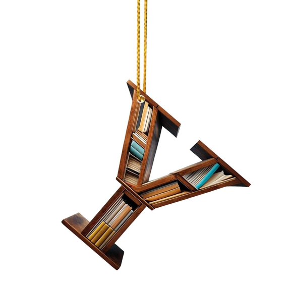 BNNG 26 Letters Christmas Tree Letter Shaped Bookshelf Pendant, Book Lover Christmas Tree Hanging Ornament, 2D Acrylic Mini Bookshelf Pendant for Xmas Tree Door Window Decor, 3 inch