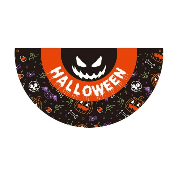 BNNG 3 x 1.5 Feet Halloween Flag Bunting Pleated Half Fan Flag Hanging Banner Outdoor Outside with Canvas Header and Metal Grommet for Holiday Yard Decorations Party Props
