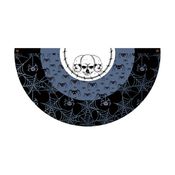 BNNG 3 x 1.5 Feet Halloween Flag Bunting Pleated Half Fan Flag Hanging Banner Outdoor Outside with Canvas Header and Metal Grommet for Holiday Yard Decorations Party Props