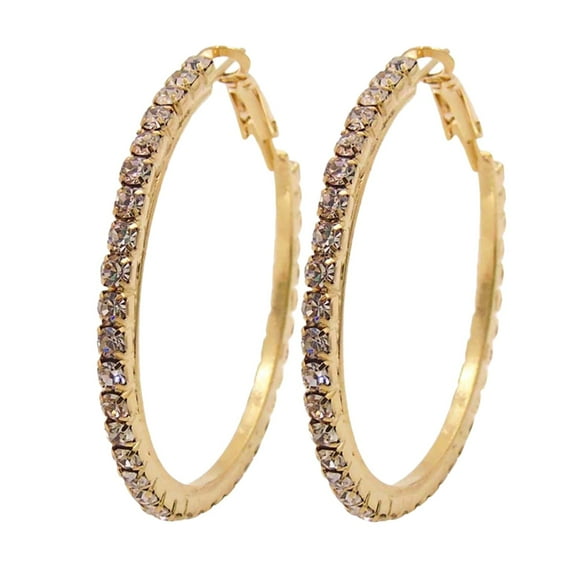 BNNG 4 CM Large Circle Rhinestone Earrings Thin Dangle Elegant Rhinestone Earrings For Women Wedding Women Earrings Sterling Silver Hoop Earrings for Women Rhinestone Hoops Earring for Womens