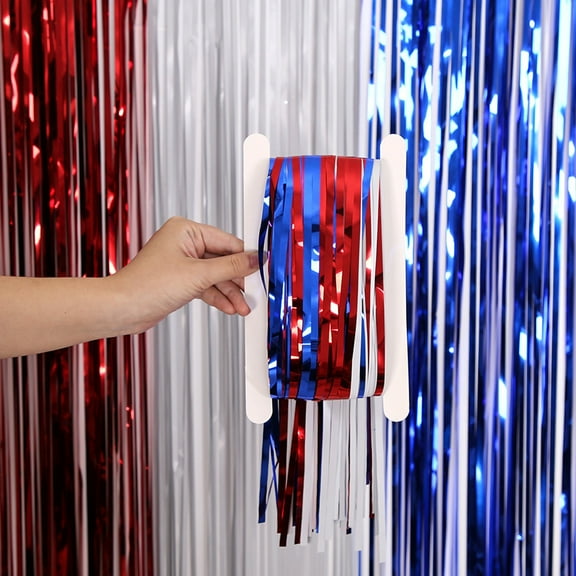 BNNG 4th of July Decorations, Red White and Blue 3 Pack Tinsel Foil Fringe Curtains,4th of July Photo Booth Prop Streamer Backdrop for America Patriotic Party,Memorial Day,Independence Day,Labor Day