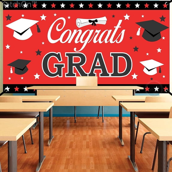 BNNG 72x47Inch Large Congrats Grad Banner| Graduation Banner For Graduation Party Supplies 2024| Red And Black | Class Of 2024 Sign For Graduation Decoration