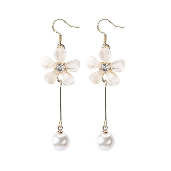 BNNG 925 Silver Needle Small Fresh White Daisy Flower Tassel Pearl Earrings Large Flower Earrings White Fabric Flower Earrings Stud Statement Flower Dangle Earrings Trendy Jewelry for Women