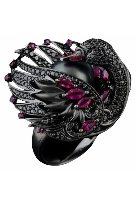 925 Sterling Silver Statement Ring Freshwater Pearl And Cubic Zirconia Vintage Antique Look Fashion Women White Swan Pearl Retro Classic Ring Jewelry