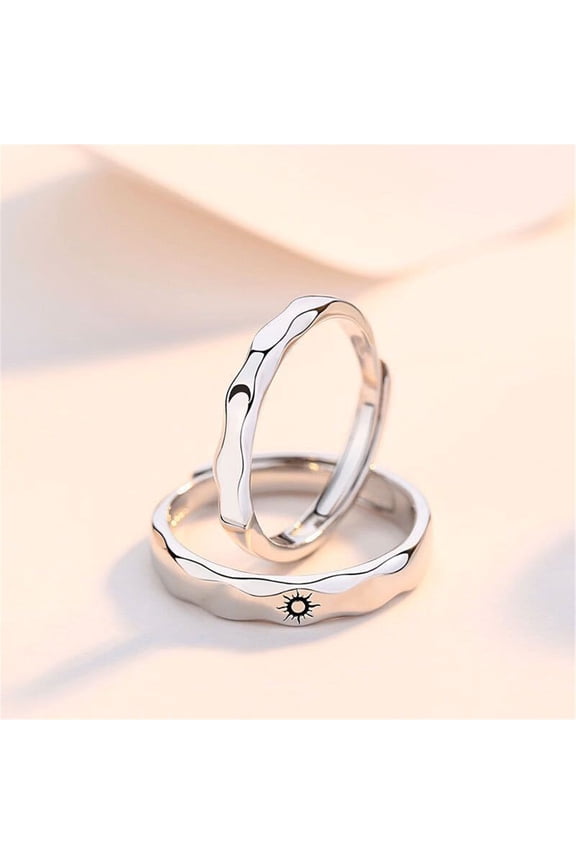 A Pair Of Couple Ring Trend Open Fashion Rings Men's And Women's Personalized Gift Commemorative Sun And Moon Ring Open Wedding Band Wedding Rings Prom Dresses Jewelry 2024