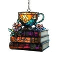 thumbnail image 1 of BNNG Acrylic Book Mug Ornament – 2D Flat Stacked Floral Book and Tea Cup Acrylic Ornament - Book Lover Suncatcher Window Hanging,Book Lover Gift, Literary-Themed Home Decoration, 1 of 9