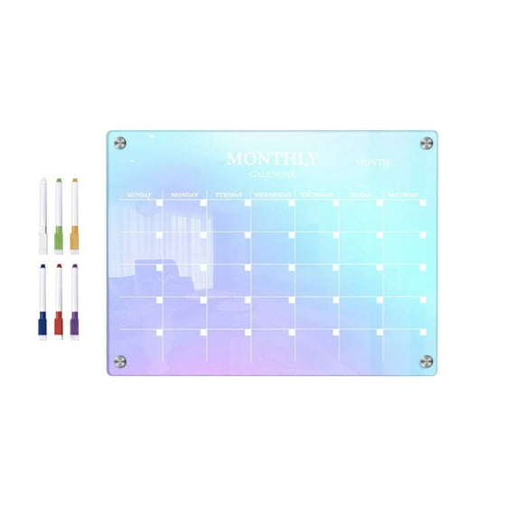 BNNG Acrylic Magnetic Dry Erase Board for Fridge, Monthly & Weekly Calendar Planner Note Blackboard Set for Refrigerator/Wall/Glass/Kitchen, 6 Colors Markers (11.7"x8.3")