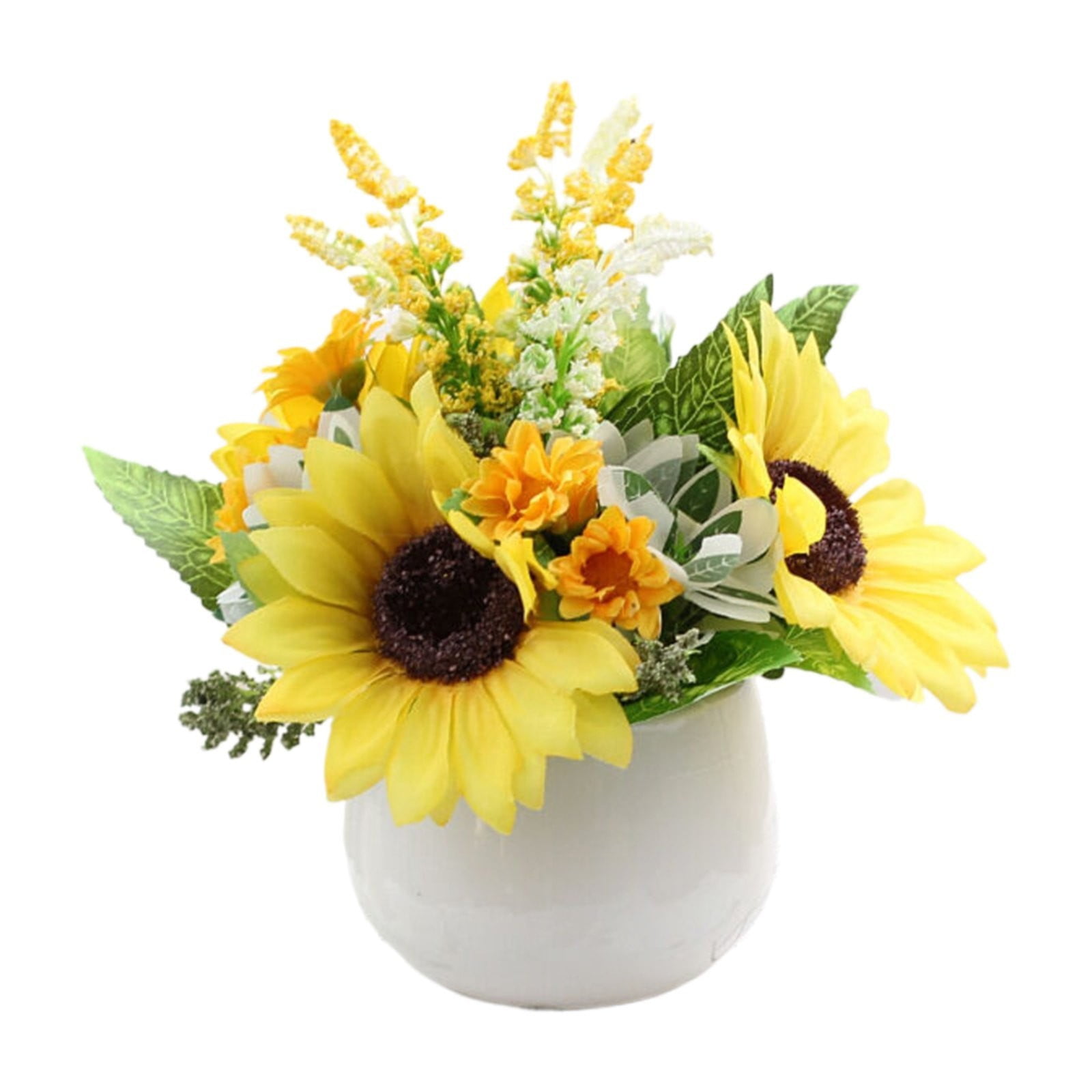 BNNG Artificial Faux Flowers in Vase for Home,Silk Sunflower Bouquet ...
