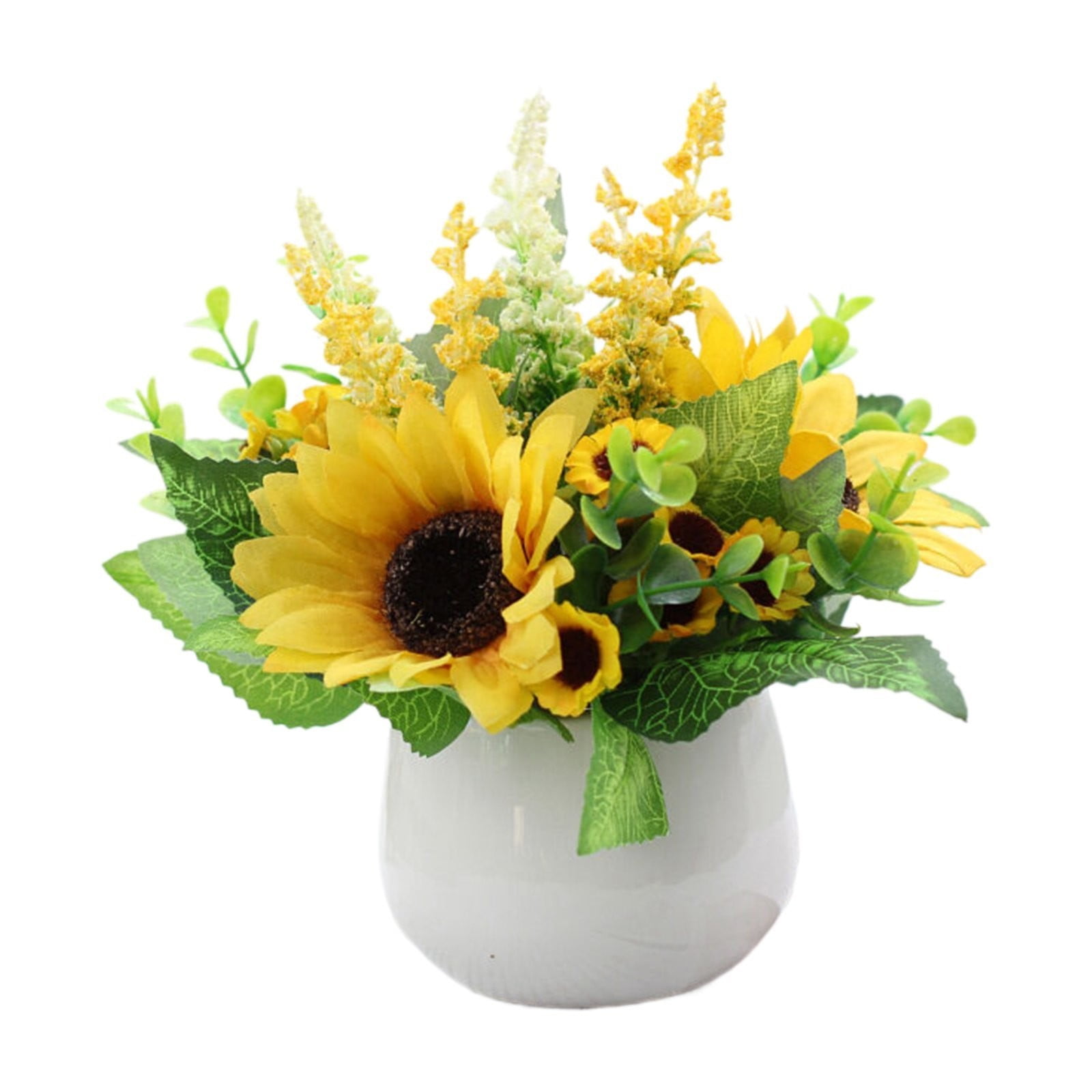 BNNG Artificial Faux Flowers in Vase for Home,Silk Sunflower Bouquet ...