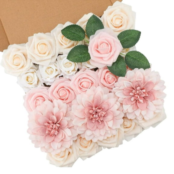 BNNG Artificial Flowers Silk Roses Bulk for DIY Wedding Bouquet Bridal Shower Decorations Fake Floral Arrangements Party Table Centerpieces Home Decor Indoor Blush Peach Box 20pcs