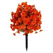 BNNG Artificial Topiary Ball Tree with Flower for Outdoor, Fall Fake Shrubs Bushes with Ground Spikes, UV Resistant Faux Boxwoods Plants for Garden Porch Patio Decor, 20 inches