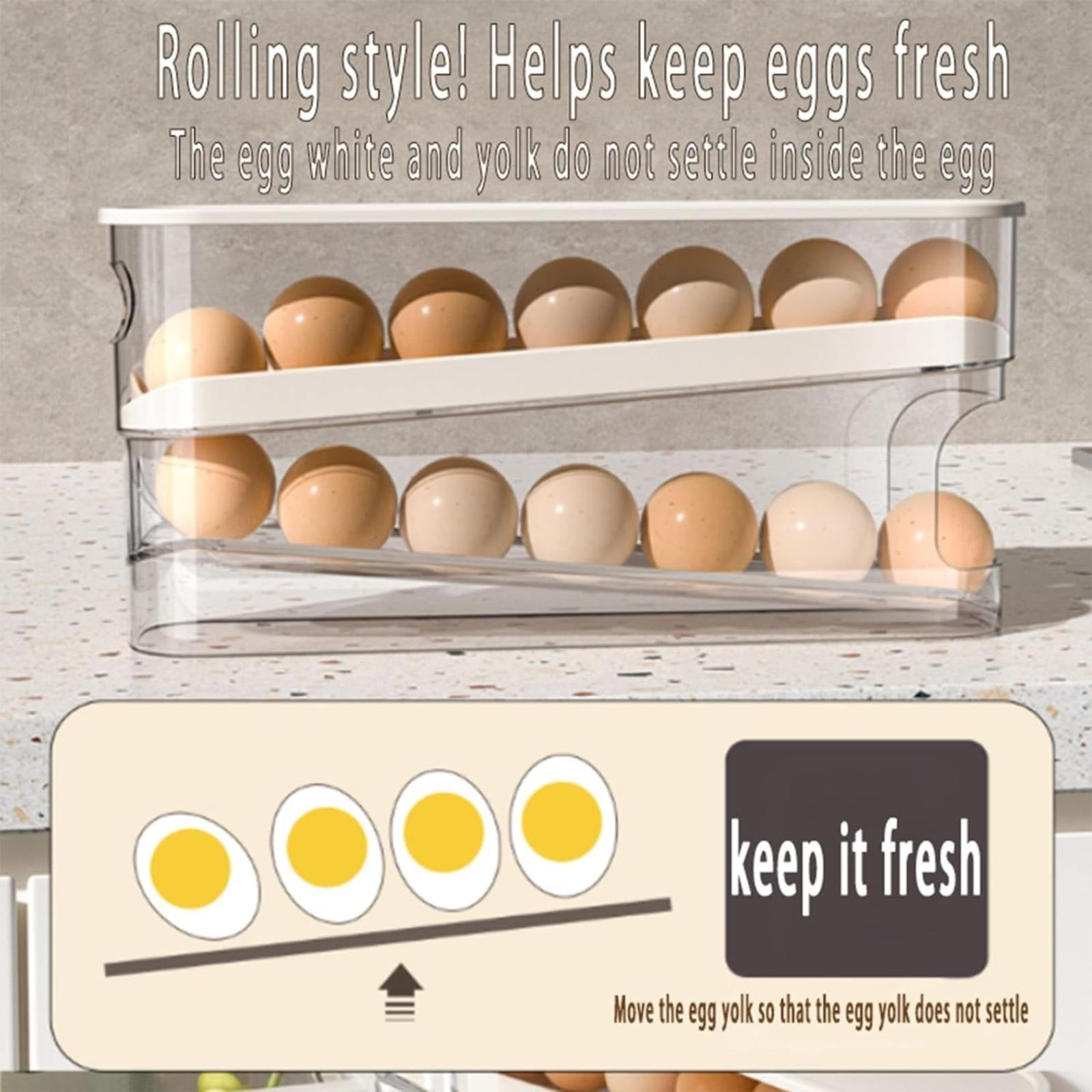 BNNG Automatic Scrolling Egg Rack Holder Storage Box,New Double Layer Egg Holder for Fridge, Space Saving Egg Organizer Tray for Kitchen Refrigerator