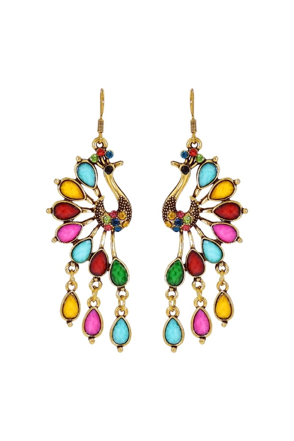 Beaded Statement Earrings Graphic Print Earrings Retro National Wind Earrings European And American Fashion Boho Color Resin Rhinestone Earrings Female Cz Stud Earrings