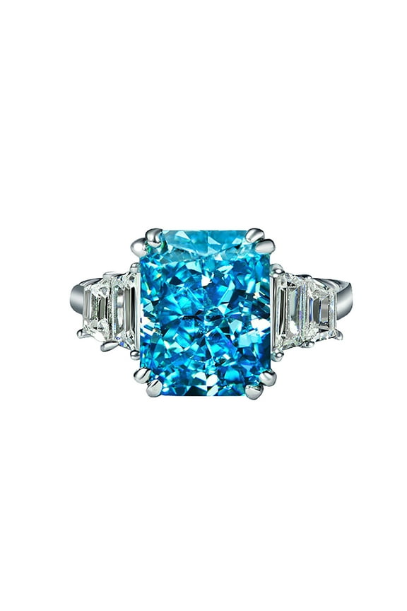 Blue Diamond Jewelry Gift Wedding Band Engagement Rings Created BlueTopaz Cubic Zirconia Filled Heart Ring Band Gift for Women Ladies Girls