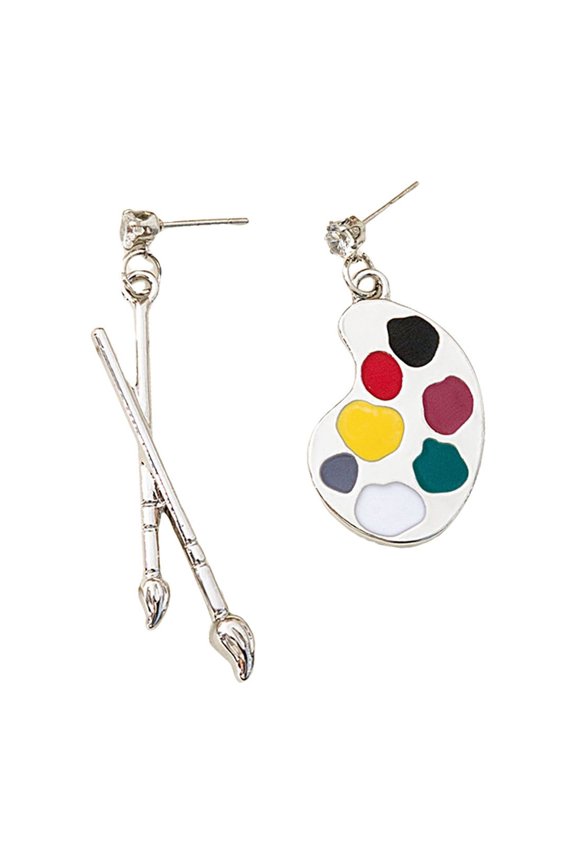 Bright Enamel Earrings Personalized And Interesting Paintbrush Drawing Board Earrings Retro Literary And Artistic Temperament Asymmetrical Earrings Ladies' Halloween Bat Ear Chains