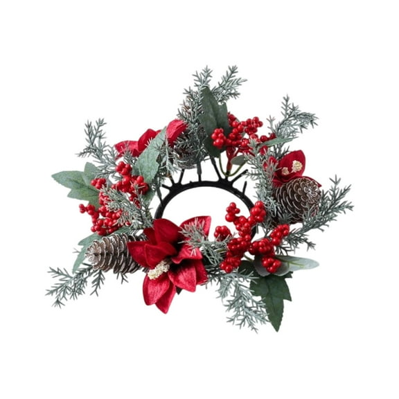 BNNG Christmas Candle Rings Wreaths,Christmas Poinsettia Berry Candle Rings Wreath Kitchen Cabinet Xmas Wreaths Table Centerpieces Mini Rings Candle Holder for Pillars Window Chair Wall Decor