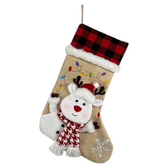 BNNG Christmas Stockings, 18'' Xmas Stockings with Snowflake Santa Snowman Reindeer Penguin and Plush Faux Fur Cuff Stockings for Stairs Fireplace Hanging Xmas Home Decor