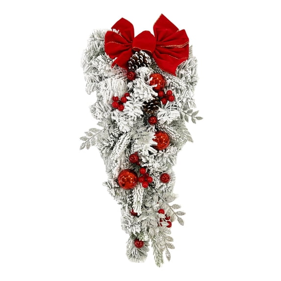 BNNG Christmas Swags for Decorating Doors, Artificial Christmas Swag Teardrop Swags, Wreath Door Stair Swag, Garland Christmas Swags, Pinecones, Bowknot, Bells, LED Lights for Outdoor Home Garden