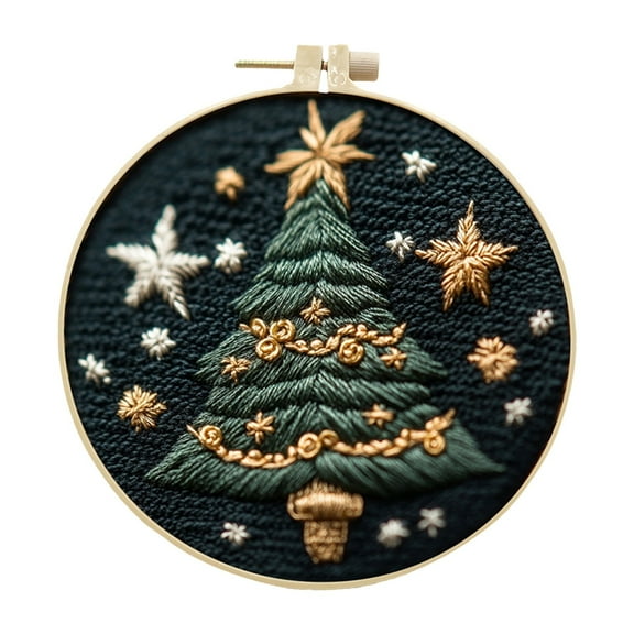 BNNG Christmas Tree Embroidery Kit Merry Christmas Stamped Cross Stitch Kit Snowflake Pine Tree Needlepoint Kit DIY Adult Beginner Stamped Cross Stitch Kit with Patterns and Instructions