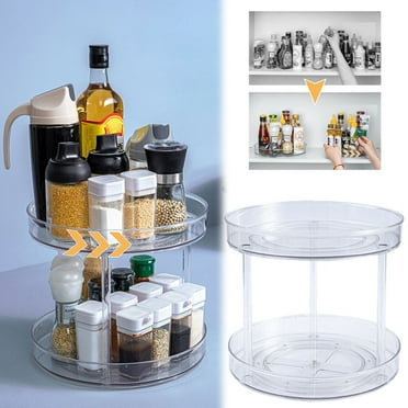 BNNG Clear 2 Tier Lazy Spinning Organizer, Vanity Countertop Makeup Organizing Turntable Kitchen Spice Rack, Swivel Organizer for Spices,Dining Room Organizer