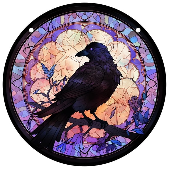 BNNG Crows Stained Acrylic Window Hanging - Crow Raven Wall Decor for Bird Lovers, Halloween Fall Christmas Decor for Home Bar Mysterious Atmosphere Party Scene Creation, 5.9 inches