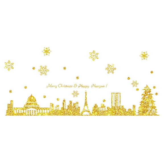 BNNG DIY Portable Window Decal, Christmas Snowflakes Clings Decoration Set, Gold Christmas Theme Window Stickers, Winter Snow Flakes Clings Party Decal Christmas Theme Elk Snowflake Window Sticker