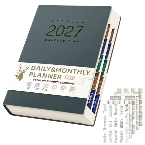 BNNG Daily Planner 2027, Planner Calendar Jan 2027 - Dec 2027 with Monthly Tabs, Hourly Schedule, Leather Cover, Inner Pocket, 365 One Page Per Day, A5 Agenda for Women/Men