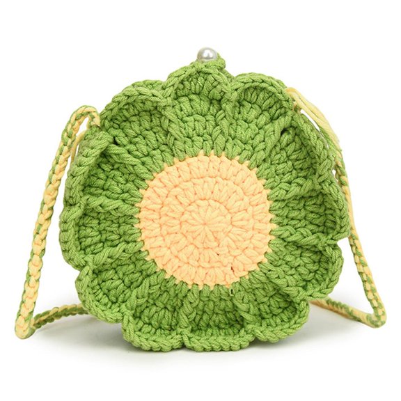 BNNG Daisy Flower Crochet Bag Handmade Knitted Crossbody Bag Phone Bag Floral Knitting Tote Bag For Women Summer Beach